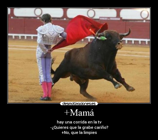+Mamá - hay una corrida en la tv
-¿Quieres que la grabe cariño?
+No, que la limpies