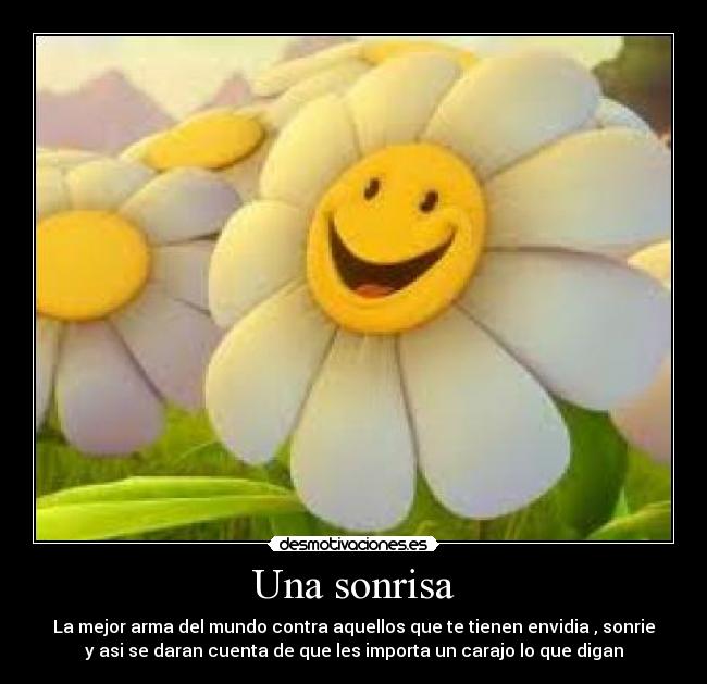 Una sonrisa - La mejor arma del mundo contra aquellos que te tienen envidia , sonrie
y asi se daran cuenta de que les importa un carajo lo que digan