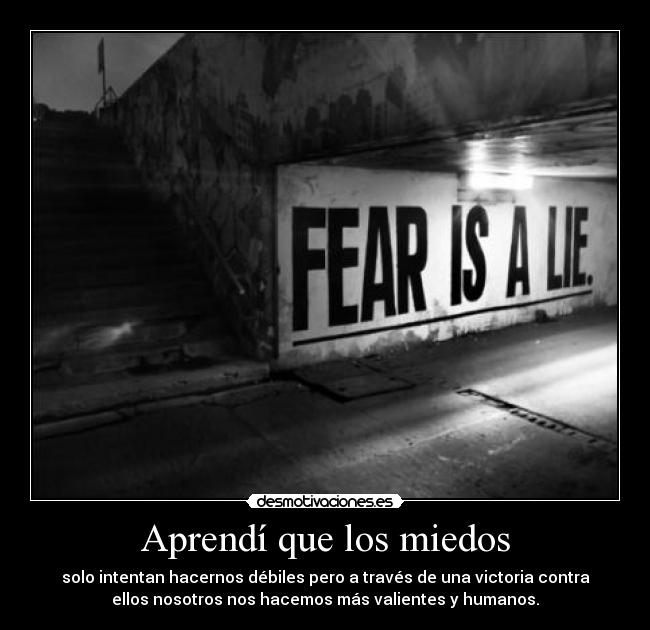 Aprendí que los miedos - solo intentan hacernos débiles pero a través de una victoria contra
ellos nosotros nos hacemos más valientes y humanos.