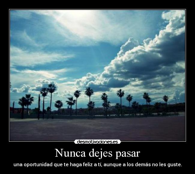 Nunca dejes pasar - una oportunidad que te haga feliz a tí, aunque a los demás no les guste.
