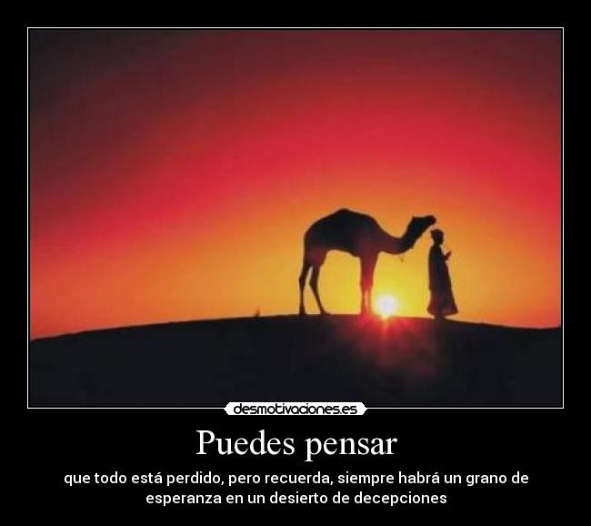 Puedes pensar - que todo está perdido, pero recuerda, siempre habrá un grano de
esperanza en un desierto de decepciones