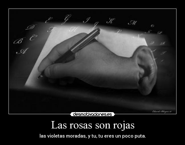Las rosas son rojas - las violetas moradas, y tu, tu eres un poco puta.