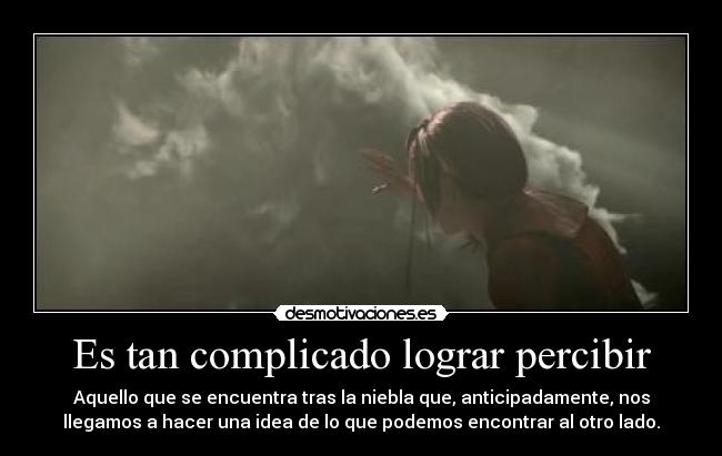 Es tan complicado lograr percibir - Aquello que se encuentra tras la niebla que, anticipadamente, nos
llegamos a hacer una idea de lo que podemos encontrar al otro lado.