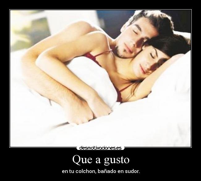 Que a gusto - en tu colchon, bañado en sudor.