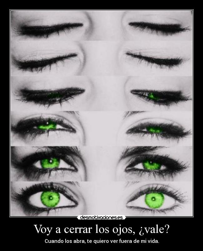 Voy a cerrar los ojos, ¿vale? - Cuando los abra, te quiero ver fuera de mi vida.