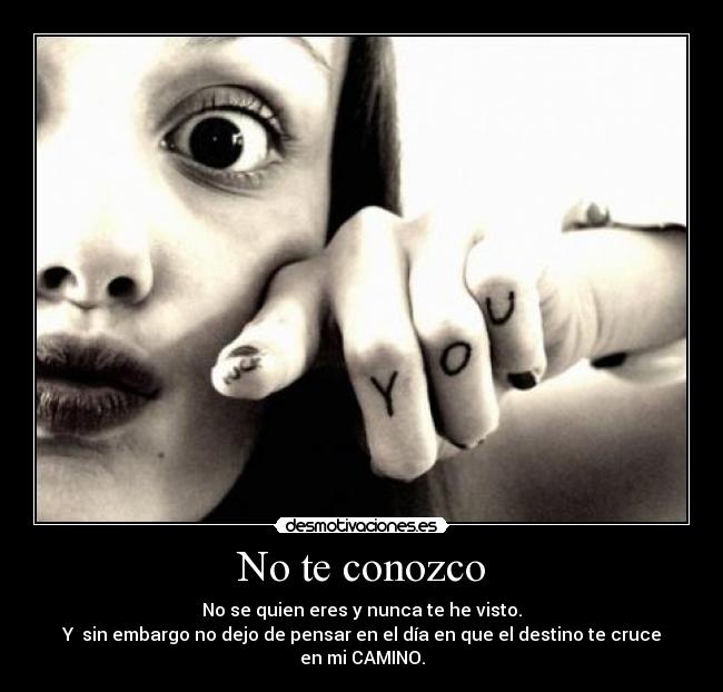 No te conozco - No se quien eres y nunca te he visto.
Y  sin embargo no dejo de pensar en el día en que el destino te cruce en mi CAMINO.