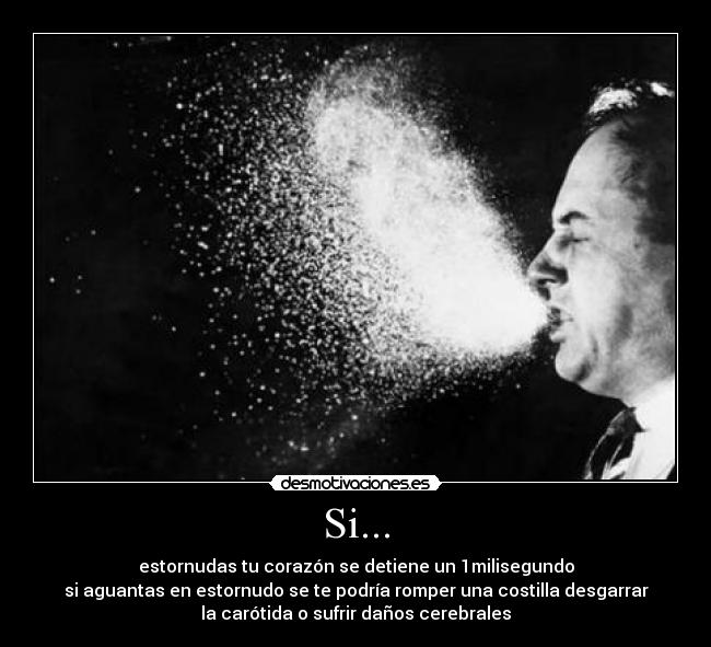 Si... - estornudas tu corazón se detiene un 1milisegundo
si aguantas en estornudo se te podría romper una costilla desgarrar
la carótida o sufrir daños cerebrales