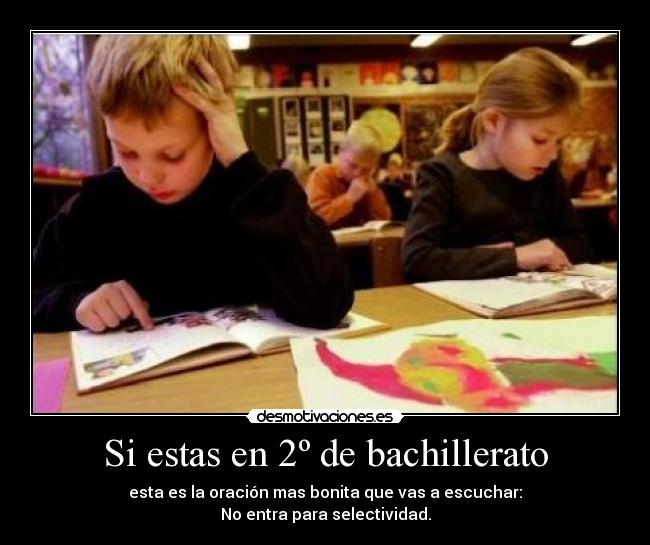 Si estas en 2º de bachillerato - esta es la oración mas bonita que vas a escuchar:
No entra para selectividad.