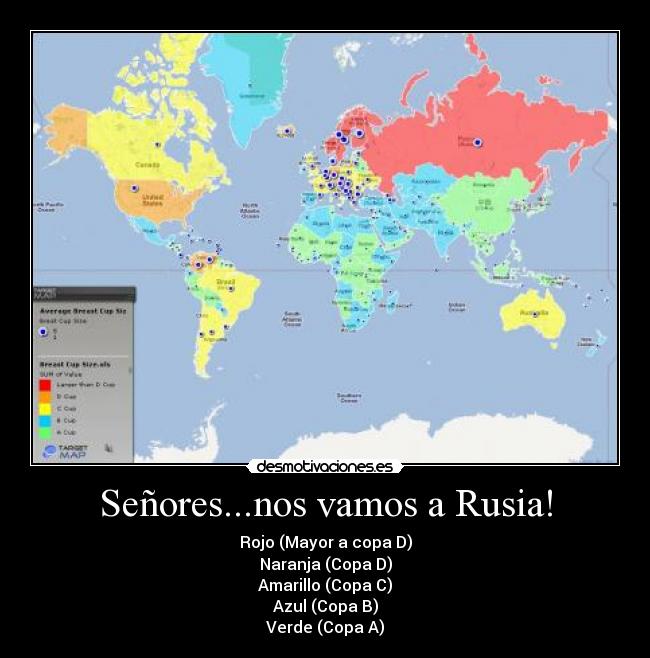 Señores...nos vamos a Rusia! - Rojo (Mayor a copa D)
Naranja (Copa D)
Amarillo (Copa C)
Azul (Copa B)
Verde (Copa A)