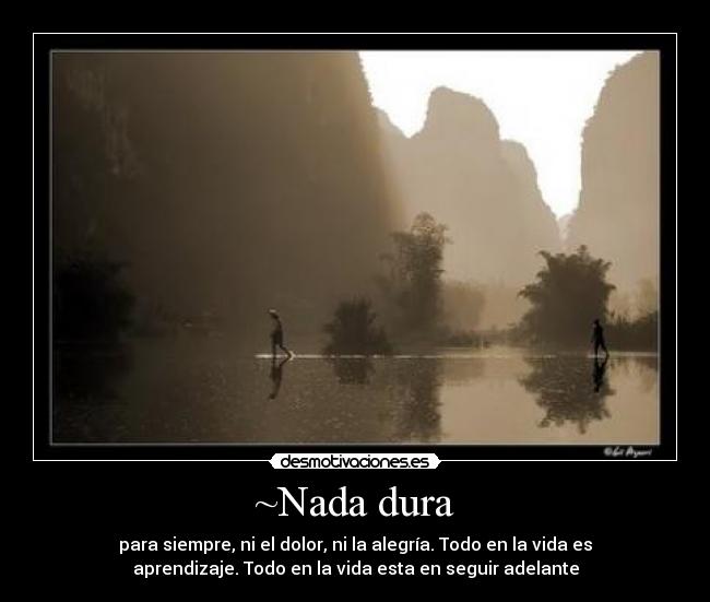 ~Nada dura - para siempre, ni el dolor, ni la alegría. Todo en la vida es
aprendizaje. Todo en la vida esta en seguir adelante