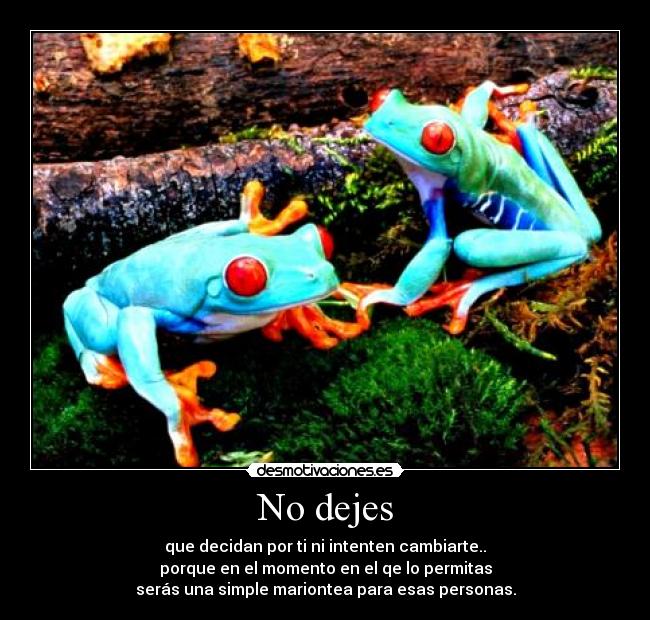 No dejes - que decidan por ti ni intenten cambiarte..
porque en el momento en el qe lo permitas
serás una simple mariontea para esas personas.