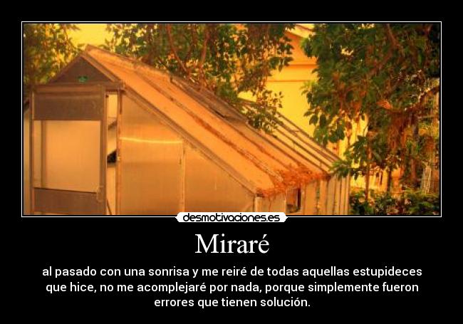 Miraré - al pasado con una sonrisa y me reiré de todas aquellas estupideces
que hice, no me acomplejaré por nada, porque simplemente fueron
errores que tienen solución.