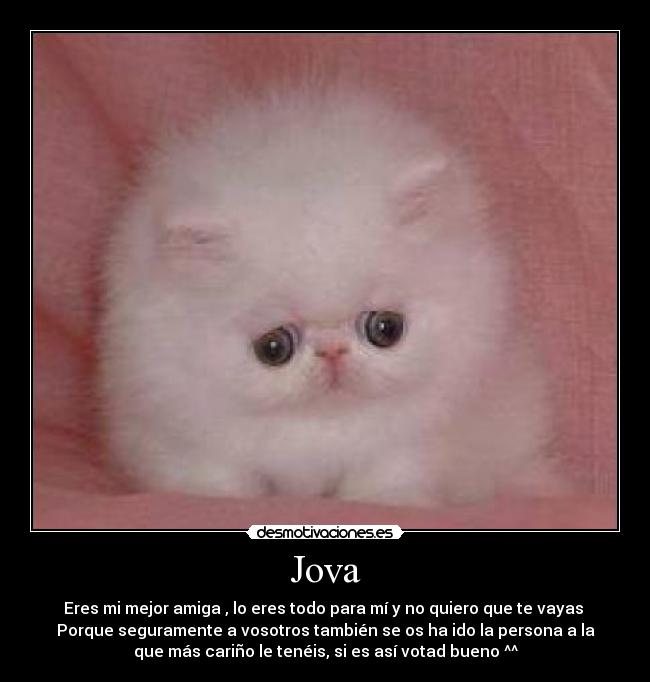 Jova - Eres mi mejor amiga , lo eres todo para mí y no quiero que te vayas 
Porque seguramente a vosotros también se os ha ido la persona a la
que más cariño le tenéis, si es así votad bueno ^^