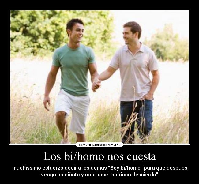 Los bi/homo nos cuesta - muchissimo esfuerzo decir a los demas Soy bi/homo para que despues
venga un niñato y nos llame maricon de mierda