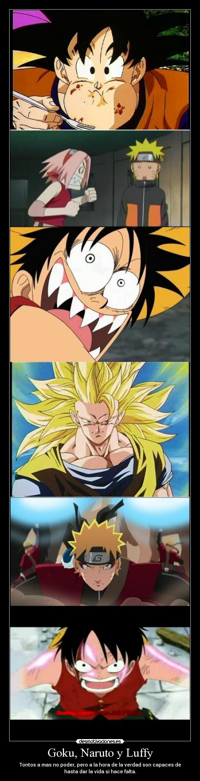 Goku, Naruto y Luffy -