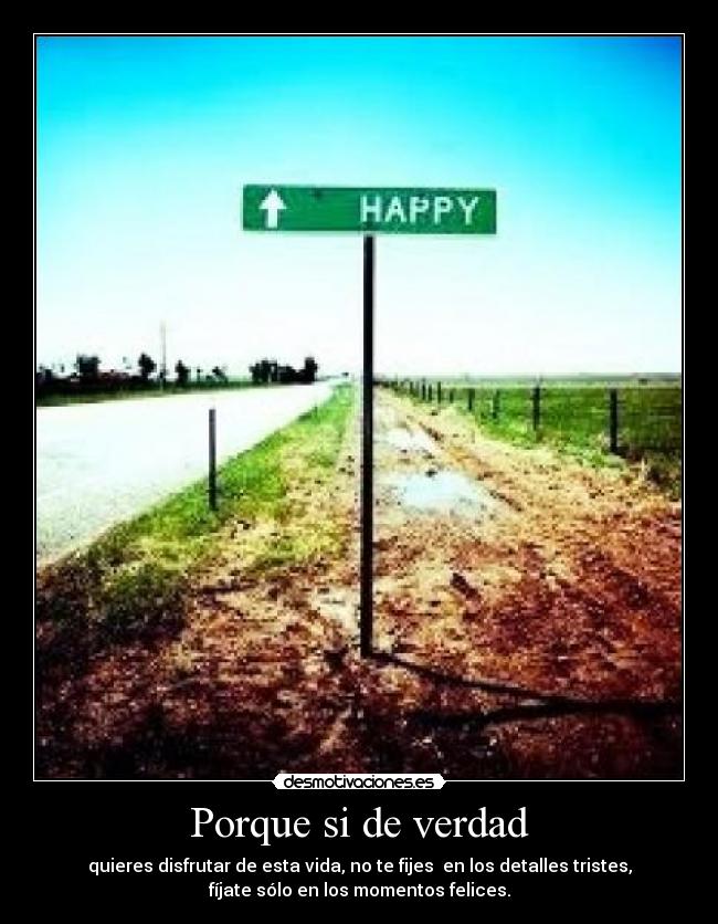 Porque si de verdad - quieres disfrutar de esta vida, no te fijes  en los detalles tristes,
fíjate sólo en los momentos felices.