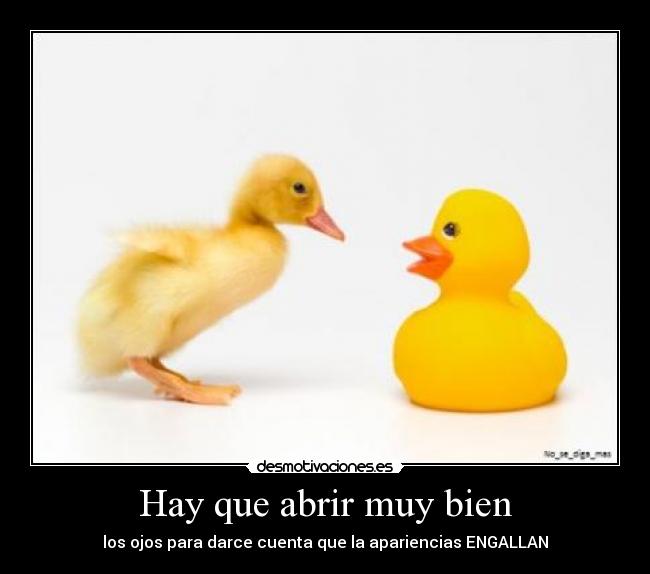 Hay que abrir muy bien - los ojos para darce cuenta que la apariencias ENGALLAN