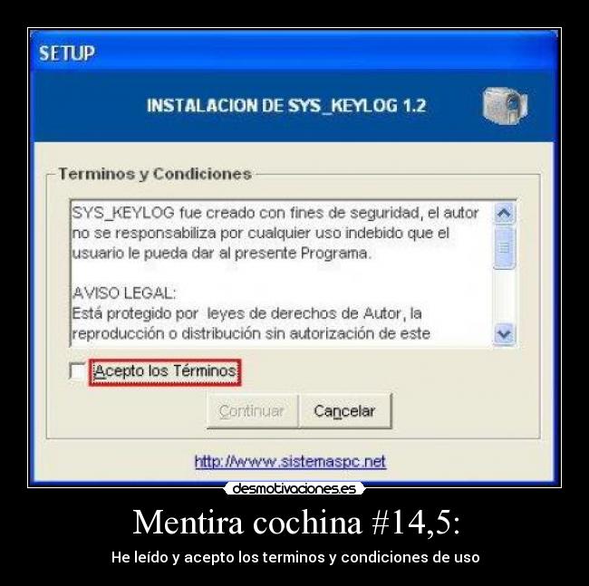 Mentira cochina #14,5: - He leído y acepto los terminos y condiciones de uso