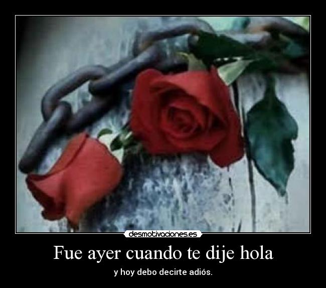 Fue ayer cuando te dije hola - y hoy debo decirte adiós.