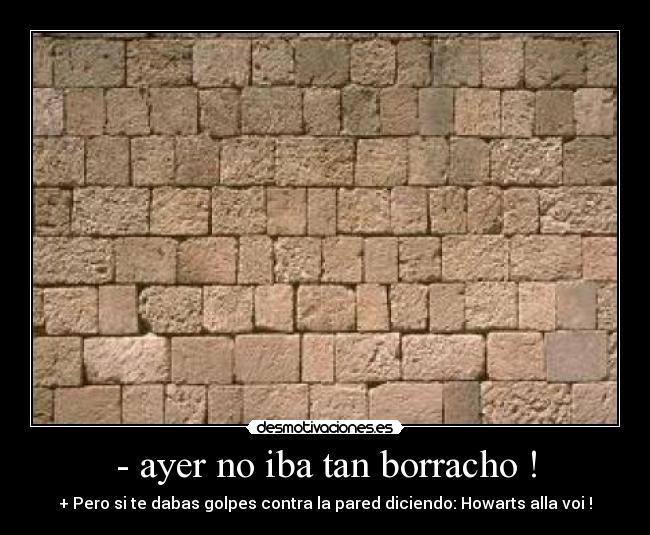 - ayer no iba tan borracho ! - + Pero si te dabas golpes contra la pared diciendo: Howarts alla voi !