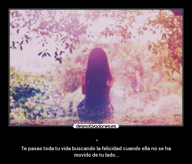 . - Te pasas toda tu vida buscando la felicidad cuando ella no se ha movido de tu lado...