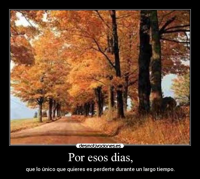 Por esos dias, - que lo único que quieres es perderte durante un largo tiempo.