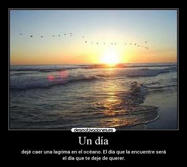 Un día - dejé caer una lagrima en el océano. El día que la encuentre será
el día que te deje de querer.