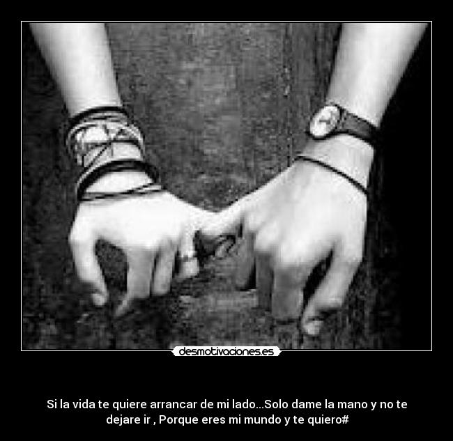 - Si la vida te quiere arrancar de mi lado...Solo dame la mano y no te
dejare ir , Porque eres mi mundo y te quiero#