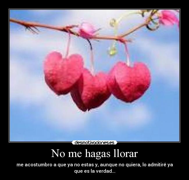 No me hagas llorar - me acostumbro a que ya no estas y, aunque no quiera, lo admitiré ya
que es la verdad...