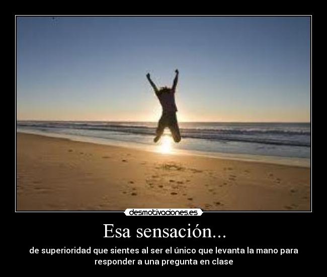 Esa sensación... - de superioridad que sientes al ser el único que levanta la mano para
responder a una pregunta en clase