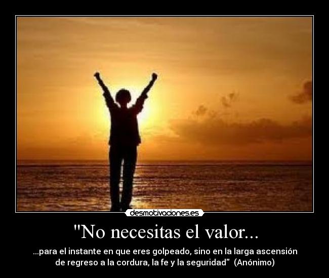 No necesitas el valor... - ...para el instante en que eres golpeado, sino en la larga ascensión
de regreso a la cordura, la fe y la seguridad (Anónimo)