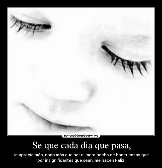 Se que cada dia que pasa, - te aprecio más, nada más que por el mero hecho de hacer cosas que
por insignificantes que sean, me hacen Feliz.