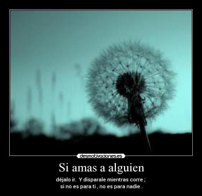 Si amas a alguien - déjalo ir. Y disparale mientras corre ;
si no es para ti , no es para nadie .