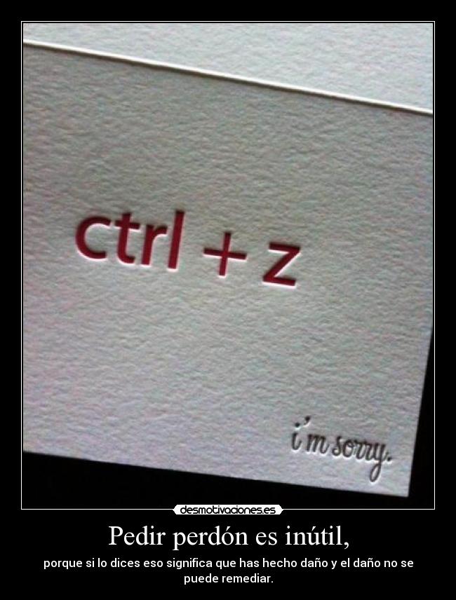Pedir perdón es inútil, - porque si lo dices eso significa que has hecho daño y el daño no se puede remediar.