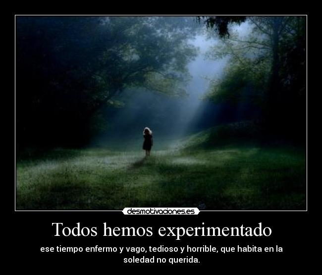 Todos hemos experimentado - ese tiempo enfermo y vago, tedioso y horrible, que habita en la soledad no querida.