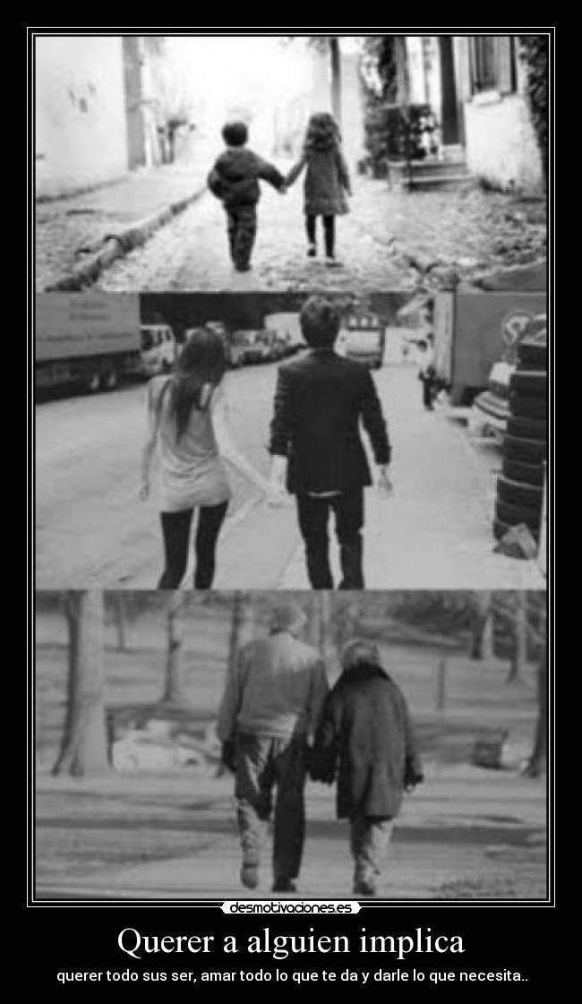 Querer a alguien implica - querer todo sus ser, amar todo lo que te da y darle lo que necesita..