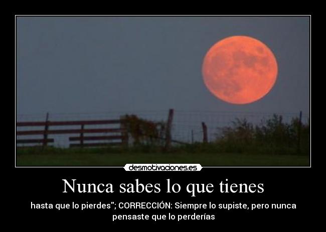 Nunca sabes lo que tienes - hasta que lo pierdes; CORRECCIÓN: Siempre lo supiste, pero nunca
pensaste que lo perderías