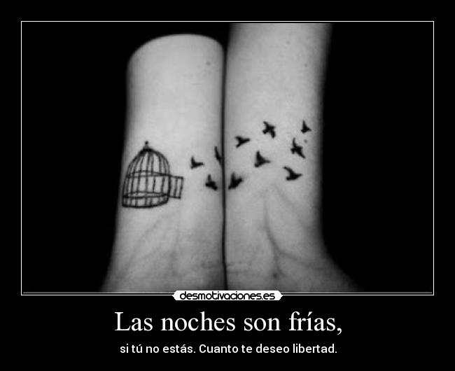 Las noches son frías, - si tú no estás. Cuanto te deseo libertad.