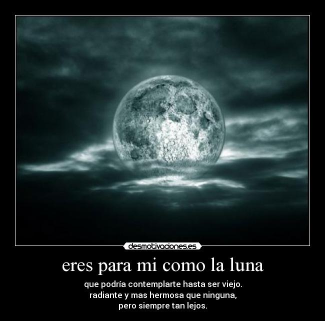 eres para mi como la luna - que podría contemplarte hasta ser viejo.
radiante y mas hermosa que ninguna,
pero siempre tan lejos.