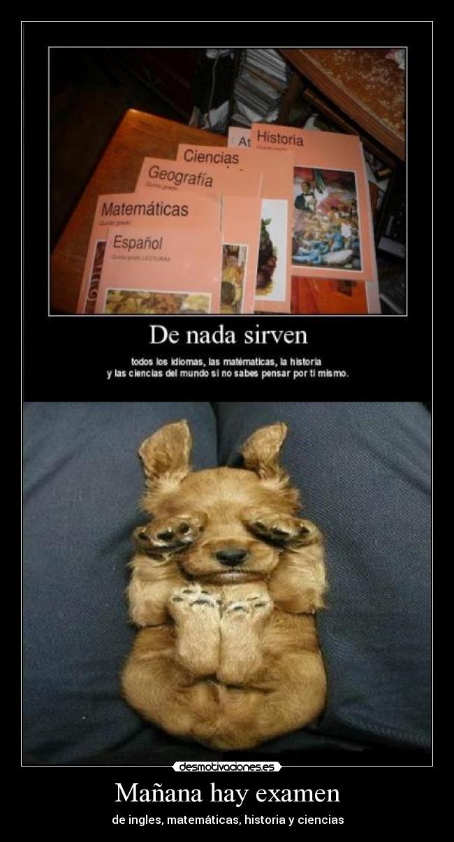 Mañana hay examen - de ingles, matemáticas, historia y ciencias