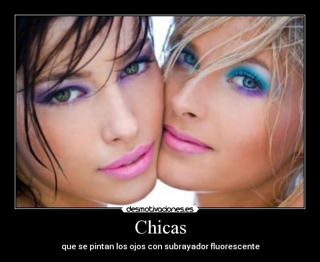 Chicas - que se pintan los ojos con subrayador fluorescente