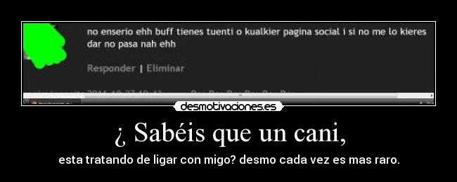 ¿ Sabéis que un cani, - esta tratando de ligar con migo? desmo cada vez es mas raro.