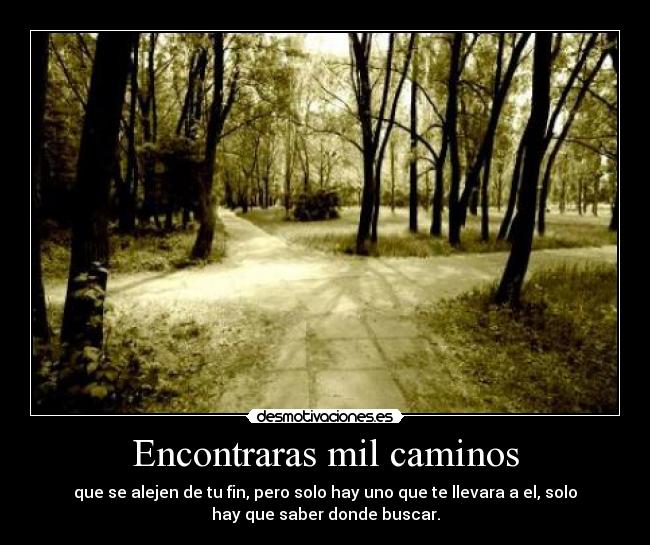 Encontraras mil caminos - que se alejen de tu fin, pero solo hay uno que te llevara a el, solo
hay que saber donde buscar.