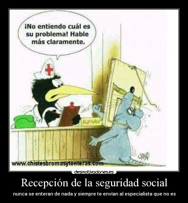 Recepción de la seguridad social - nunca se enteran de nada y siempre te envían al especialista que no es