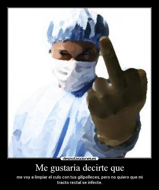 Me gustaría decirte que - me voy a limpiar el culo con tus gilipolleces, pero no quiero que mi
tracto rectal se infecte.