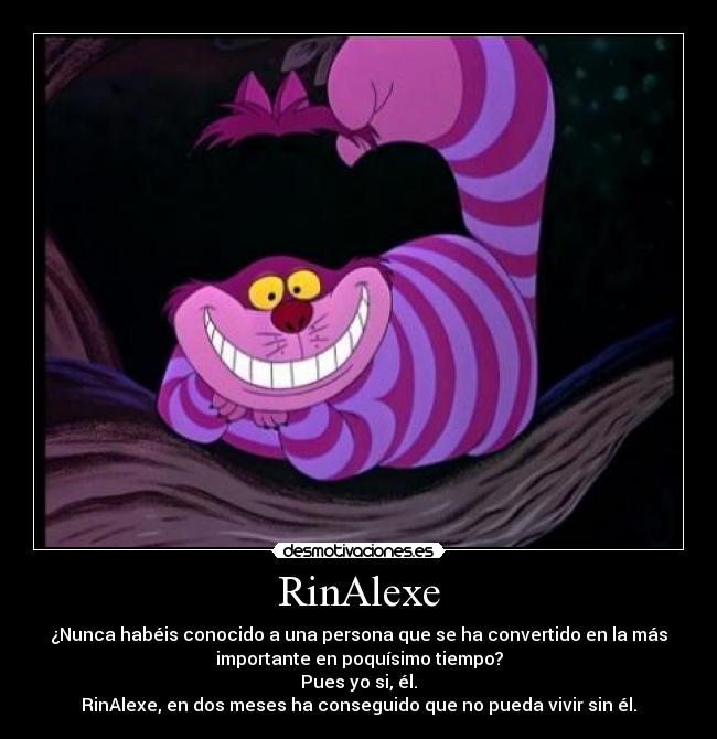 RinAlexe - ¿Nunca habéis conocido a una persona que se ha convertido en la más
importante en poquísimo tiempo?
Pues yo si, él.
RinAlexe, en dos meses ha conseguido que no pueda vivir sin él.