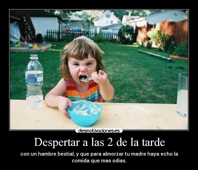 Despertar a las 2 de la tarde - con un hambre bestial, y que para almorzar tu madre haya echo la
comida que mas odias.