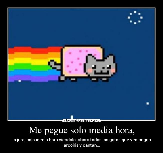 Me pegue solo media hora, - lo juro, solo media hora viendolo, ahora todos los gatos que veo cagan
arcoiris y cantan...