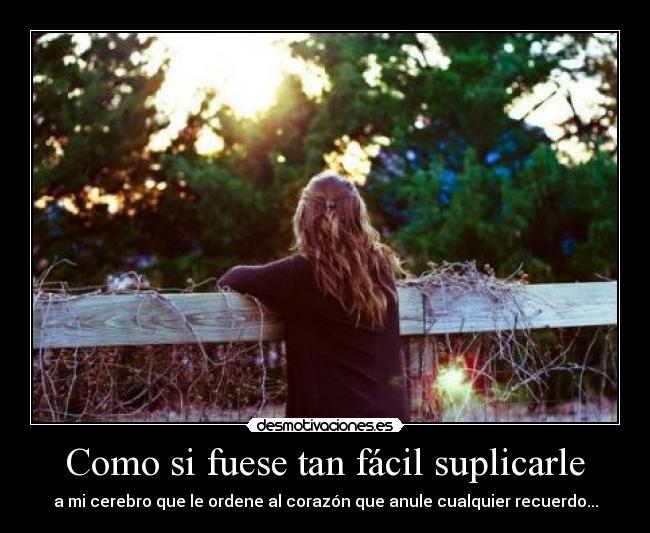 Como si fuese tan fácil suplicarle - a mi cerebro que le ordene al corazón que anule cualquier recuerdo...