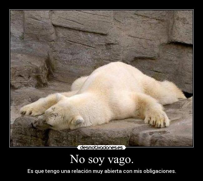 No soy vago. - Es que tengo una relación muy abierta con mis obligaciones.